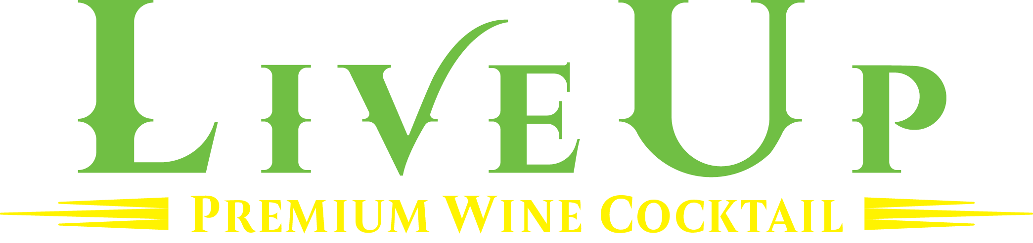 The image features the logo "Live UP" in large green stylized letters with a checkmark incorporated into the letter "V". Below it, the words "Premium Wine Cocktail" are displayed in yellow, reminiscent of a refreshing sangria, all on a transparent background.